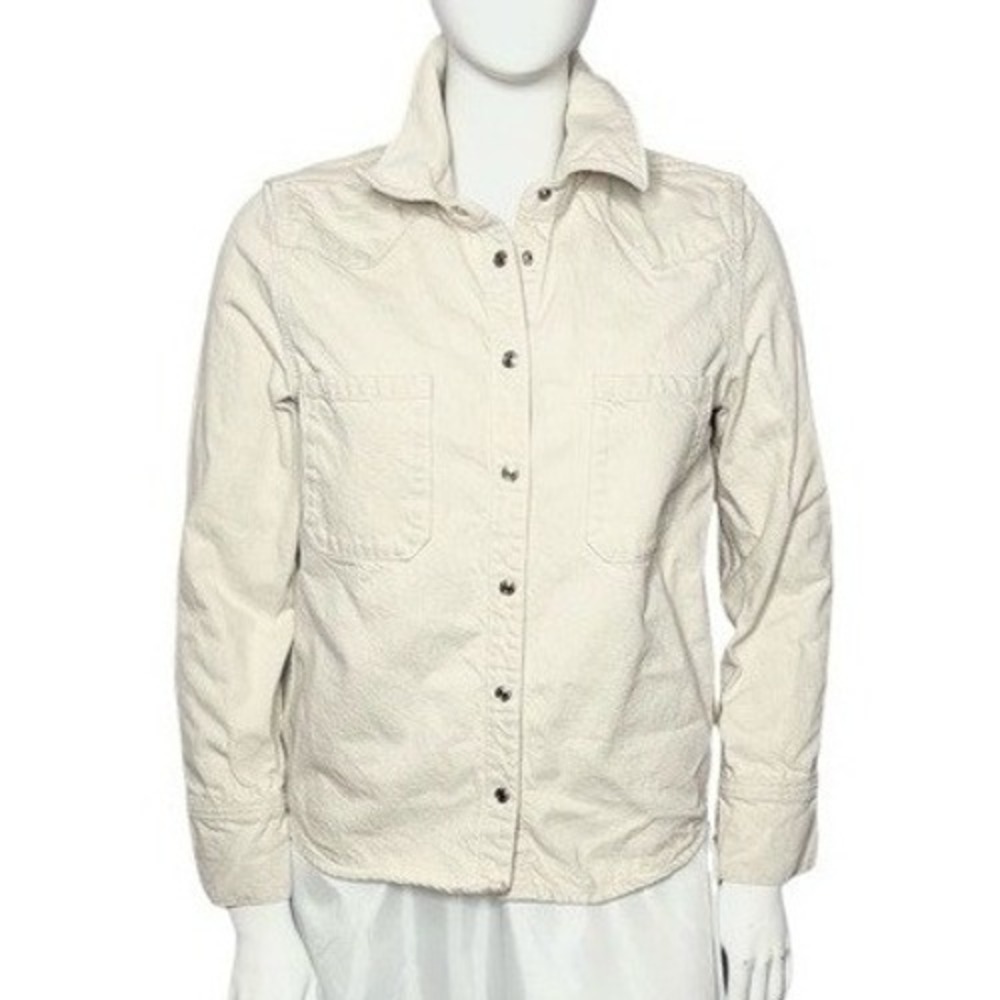 ZARA Women's Cream Cotton‎ Western Style Button Down Denim Shirt Jacket Size L